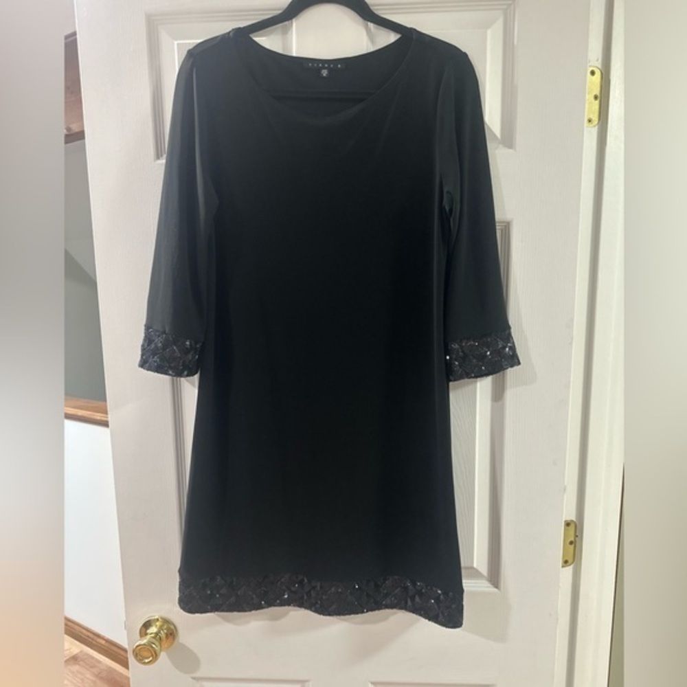 Tiana B Black Embellished Sheath Dress 3/4 Sleeve